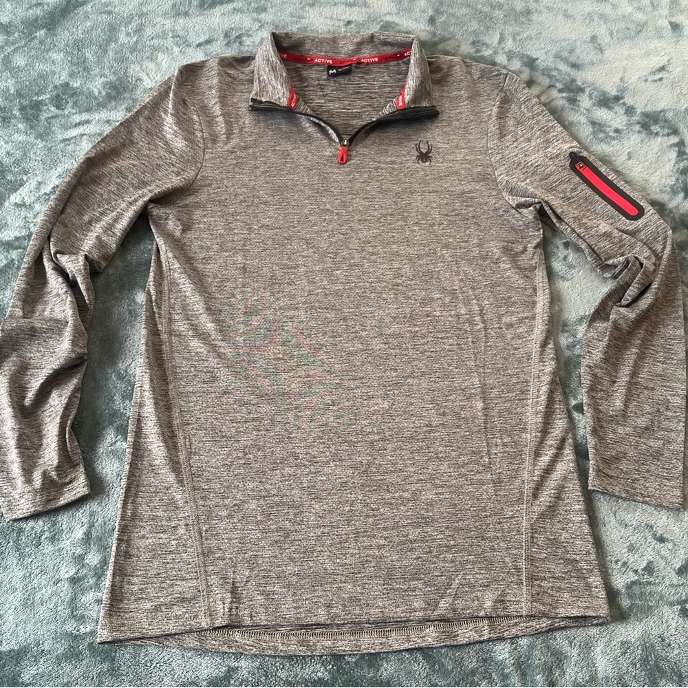 Spyder Gray 1/4 Zip Performance Lightweight Pullover with Red Details